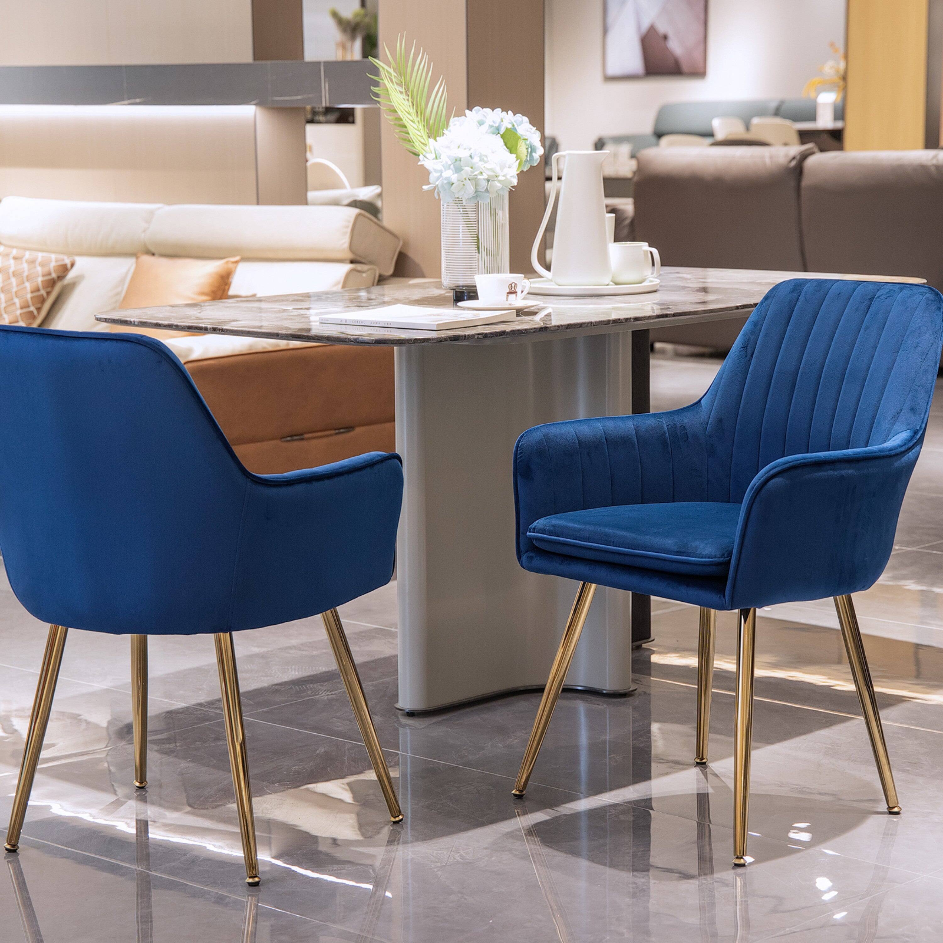 Alt View 1. Boyel Living - Velvet & Faux Leather Mid-Back Dining Chairs with Gold Plated Legs (Set of 2) Blue - Blue.