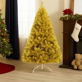 BreeBe - Artificial Tinsel Xmas Tree 6/7.5 FT – Hinged Branches & Folding Stand - Gold