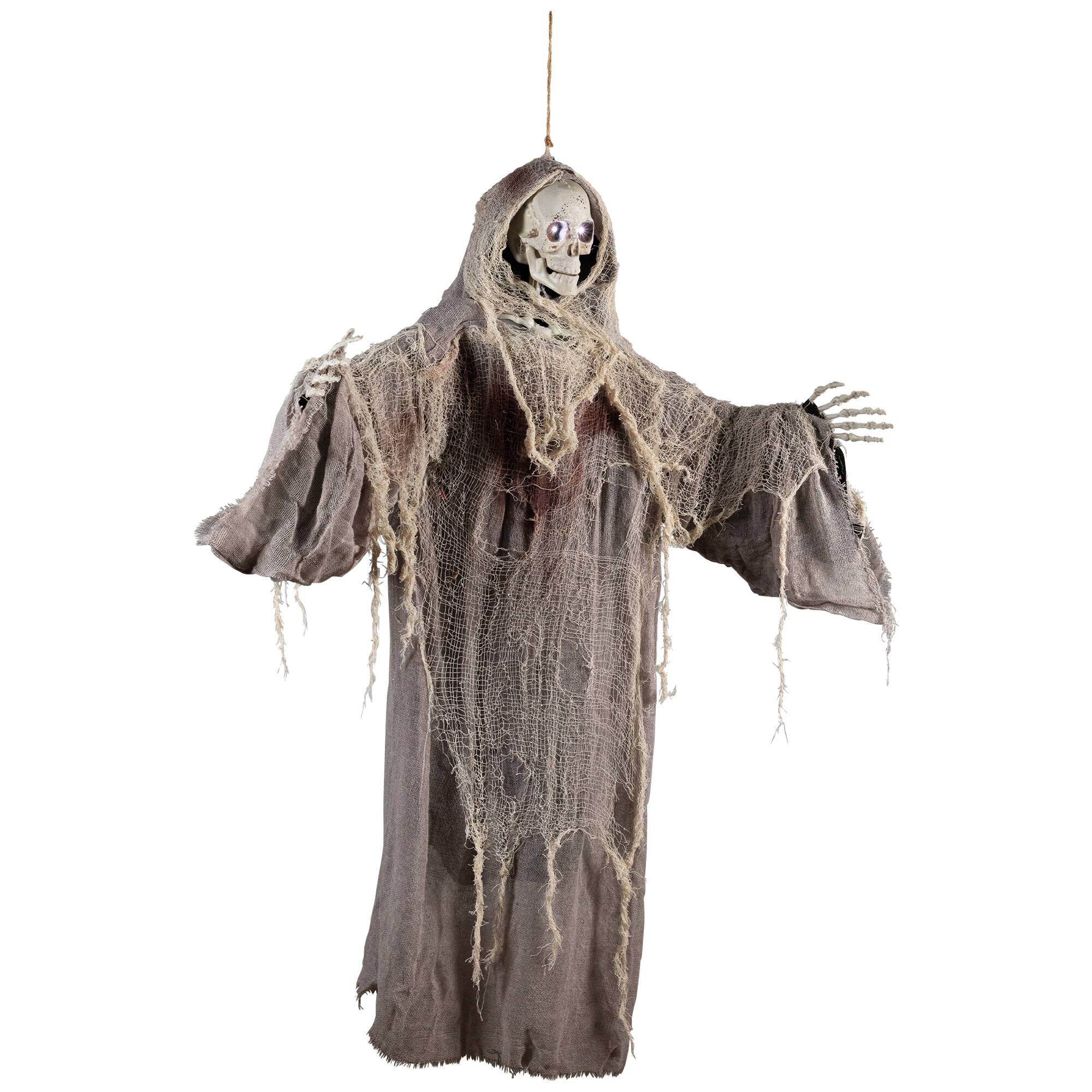 Alt View 2. Northlight - Lighted Touch Activated Hanging Death Reaper Halloween Decoration - 36" - Gray.