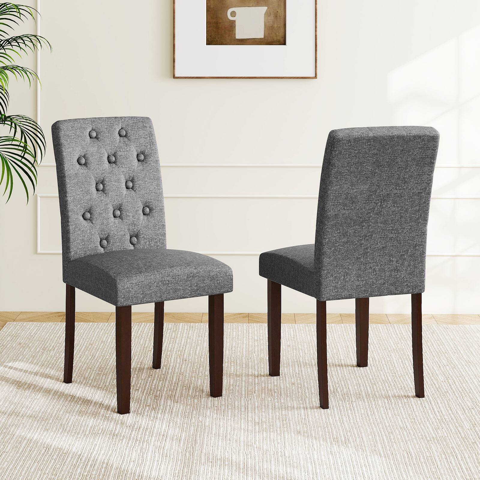 Alt View 3. Gymax - Gymax Wooden Dining Chair Set of 2 w/Rubber Wood Legs Padded Seat S Springs High  Back Gray - Gray.