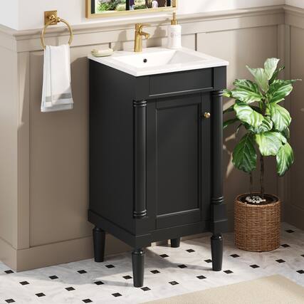 Front. Whisen - 18" French Bathroom Vanity Cabinet with Sink Adjustable Shelf and Soft-Closing Hinges - Black.