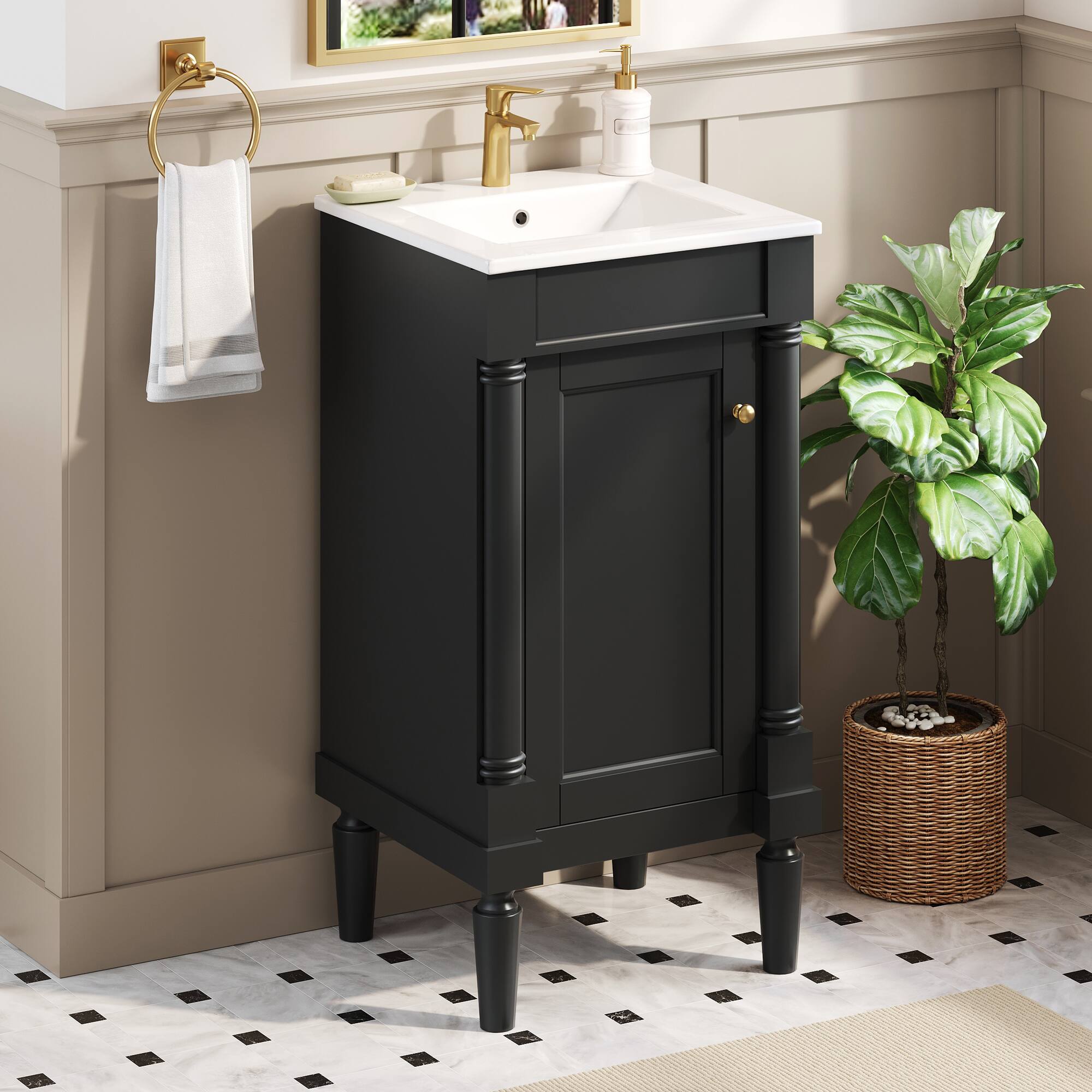 Front. Whisen - 18" French Bathroom Vanity Cabinet with Sink Adjustable Shelf and Soft-Closing Hinges - Black.