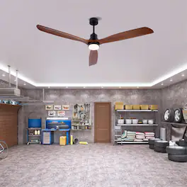LUCKY ONE - 72" Ceiling Fan with Light Remote 3 Solid Wood Blades DC Motor - Black
