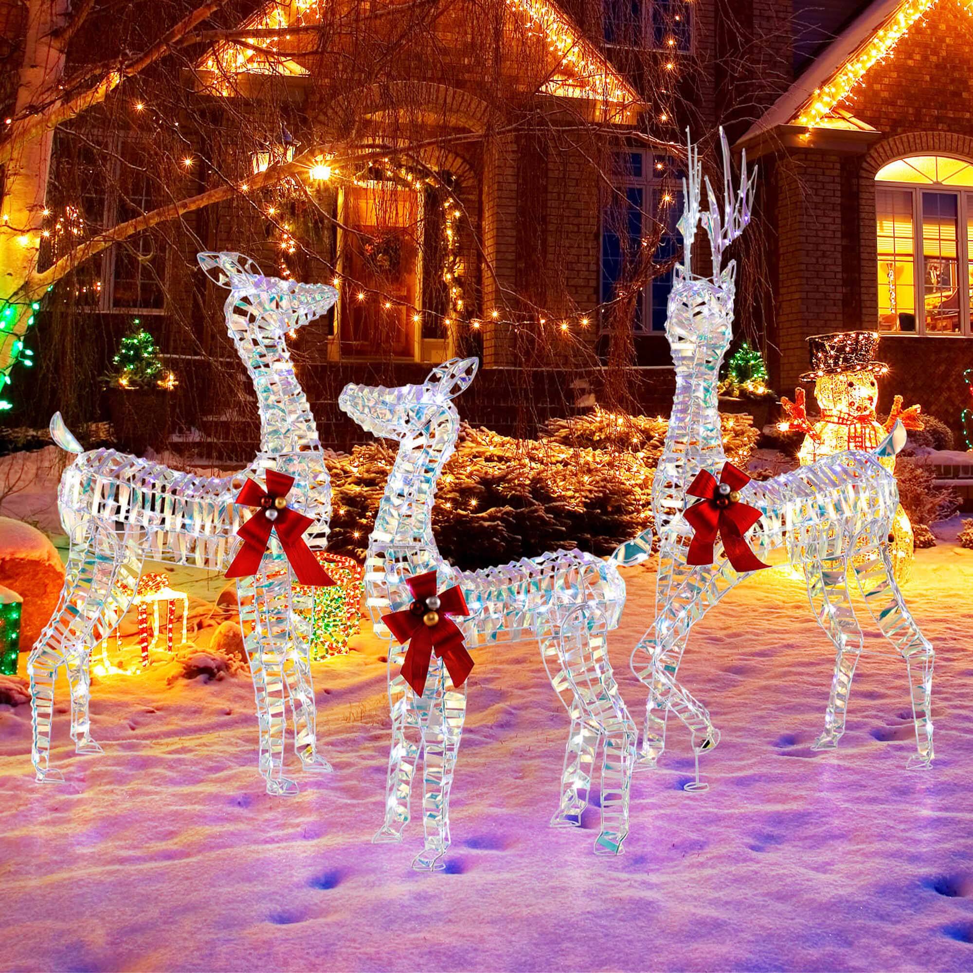 Alt View 3. Costway - Costway 3-Piece Large Lighted Christmas Reindeer Family with LED Lights & Bows Buck - White.