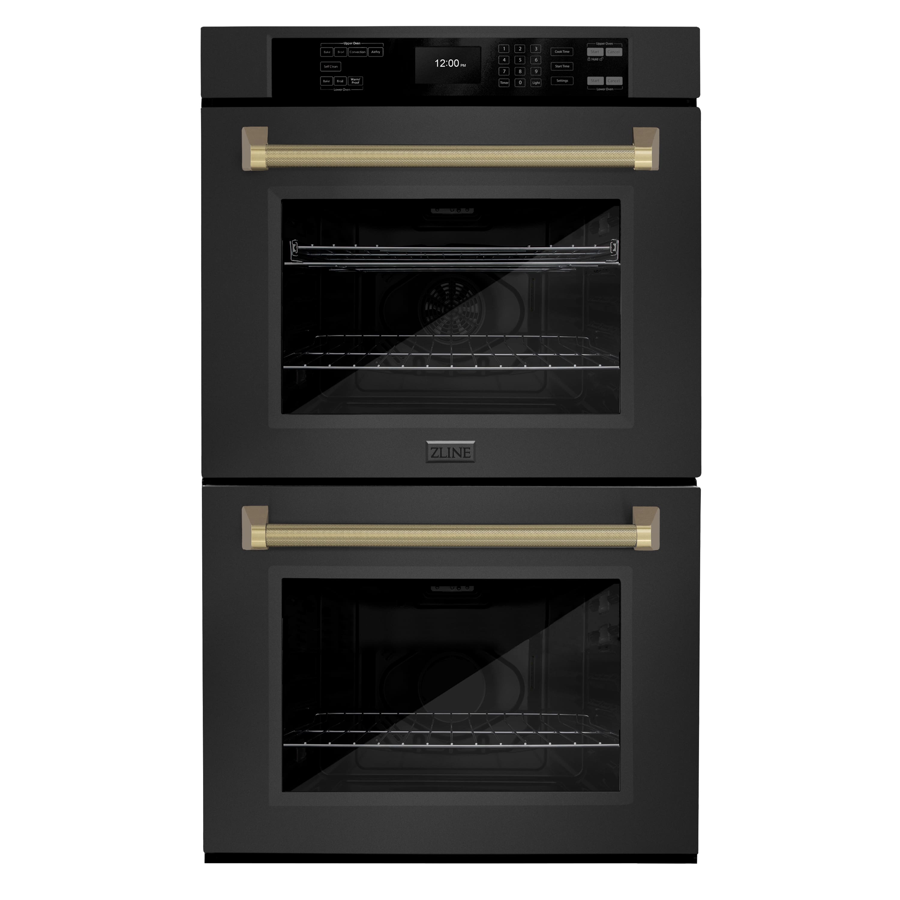 ZLINE - Autograph 30 in. True Convection Double Wall Oven in Black Steel with Bronze Helix Handles (WADBZ-30-KCB) - Black Stainless Steel