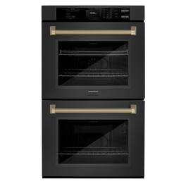 ZLINE - Autograph 30 in. True Convection Double Wall Oven in Black Steel with Bronze Helix Handles (WADBZ-30-KCB) - Black Stainless Steel