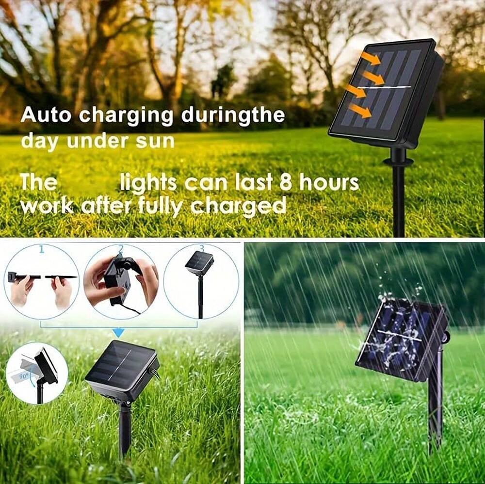 Auto charging during the day under sun  
The lights can last 8 hours work after fully charged