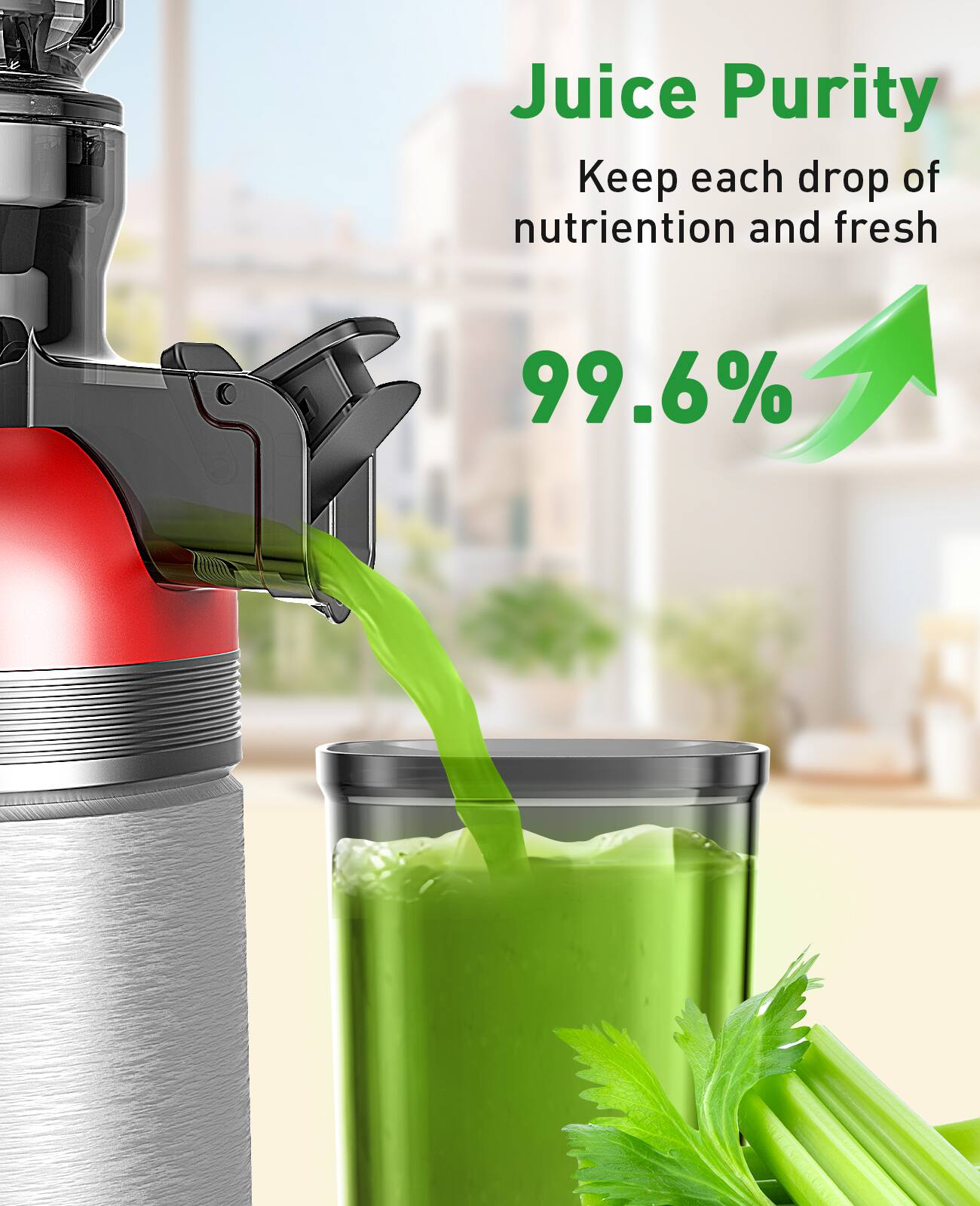 Juice Purity, Keep each drop of nutriention and fresh, 99.6%