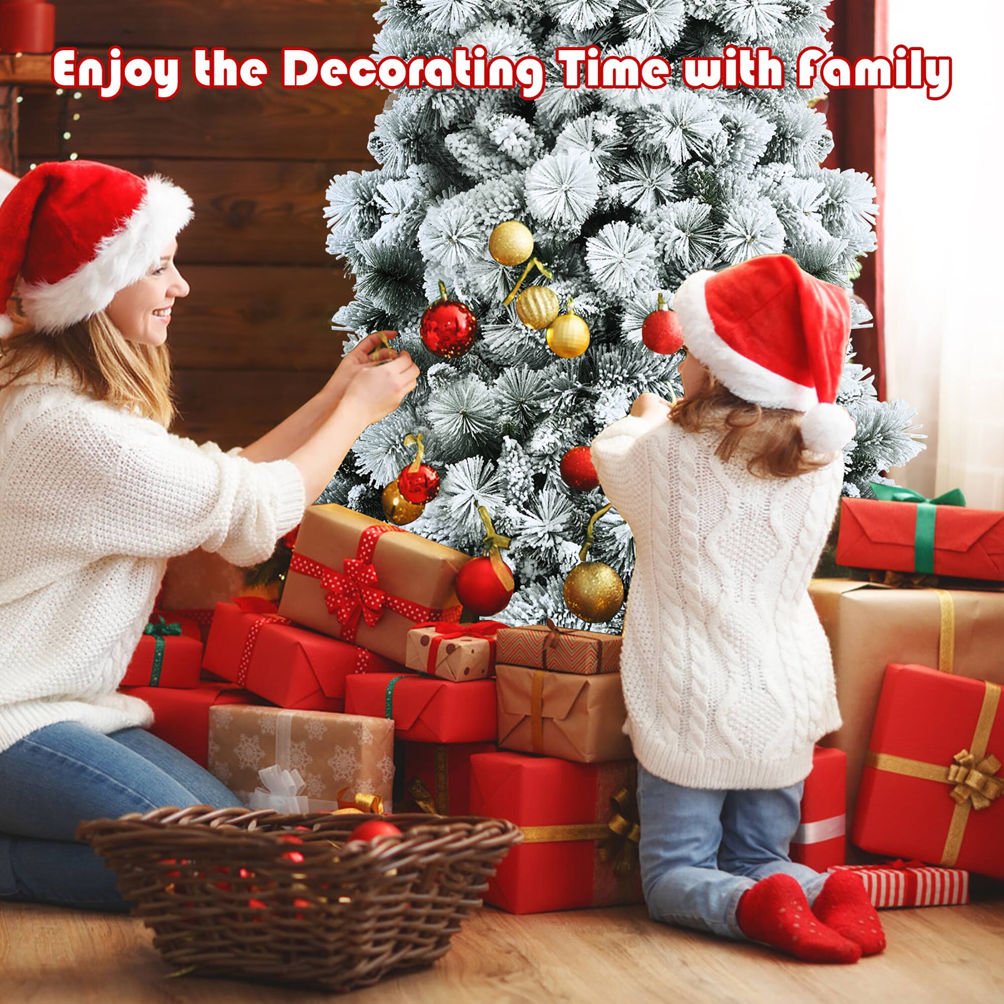 Costway 7ft Snow Flocked Hinged Artificial Slim Christmas Tree with