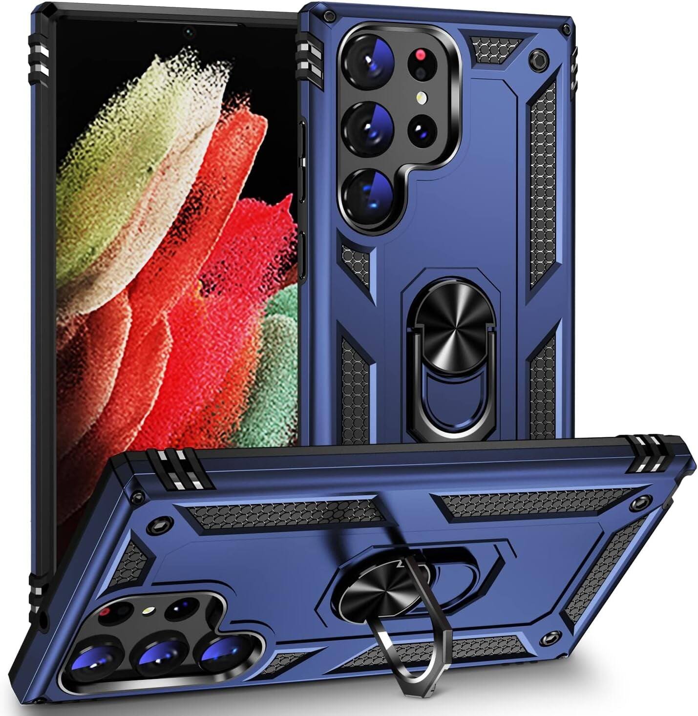 Front. Entronix - Entronix Galaxy S21 Ultra Case - Dual-Layer Protection with Built-in Kickstand - Navy.