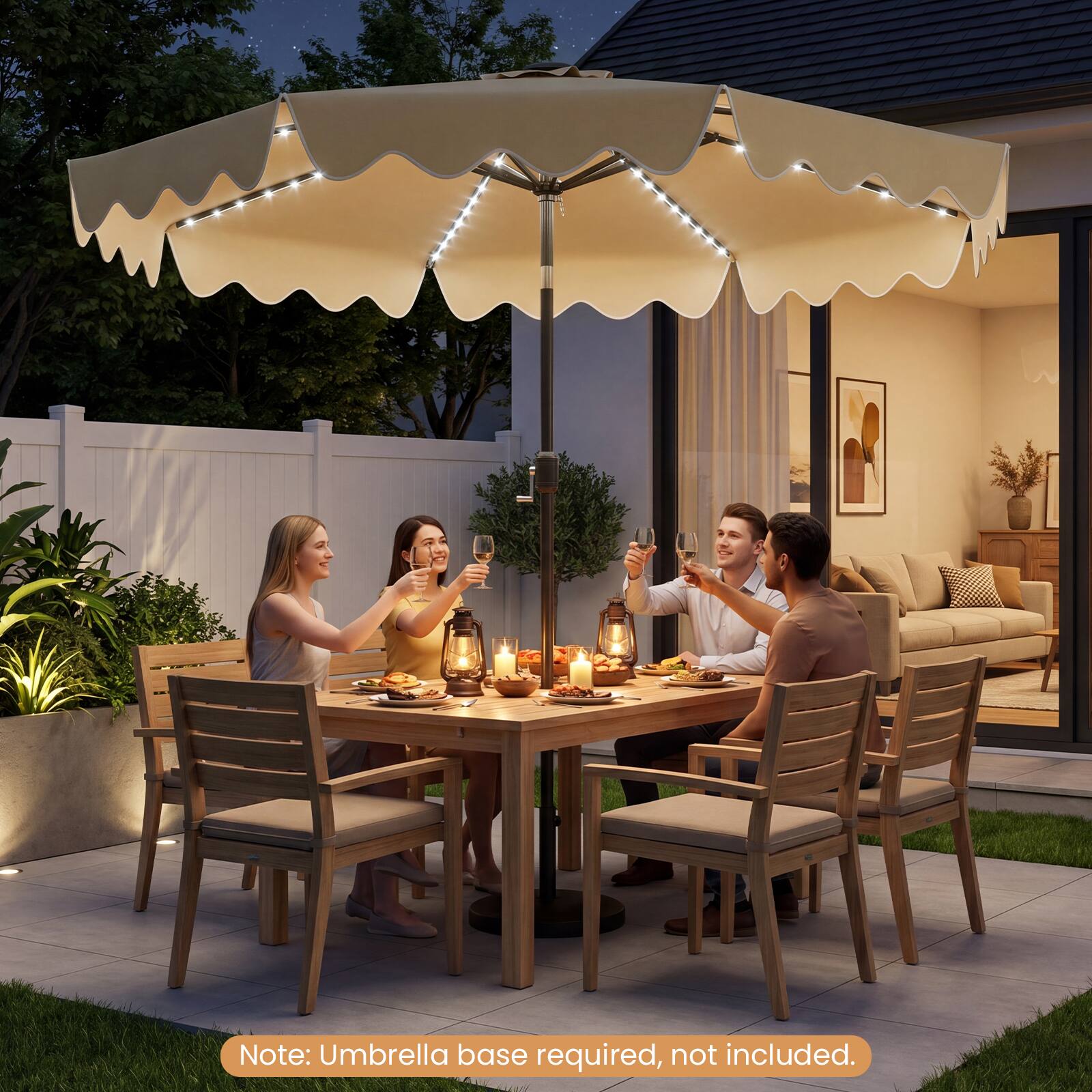Note: Umbrella base required, not included.