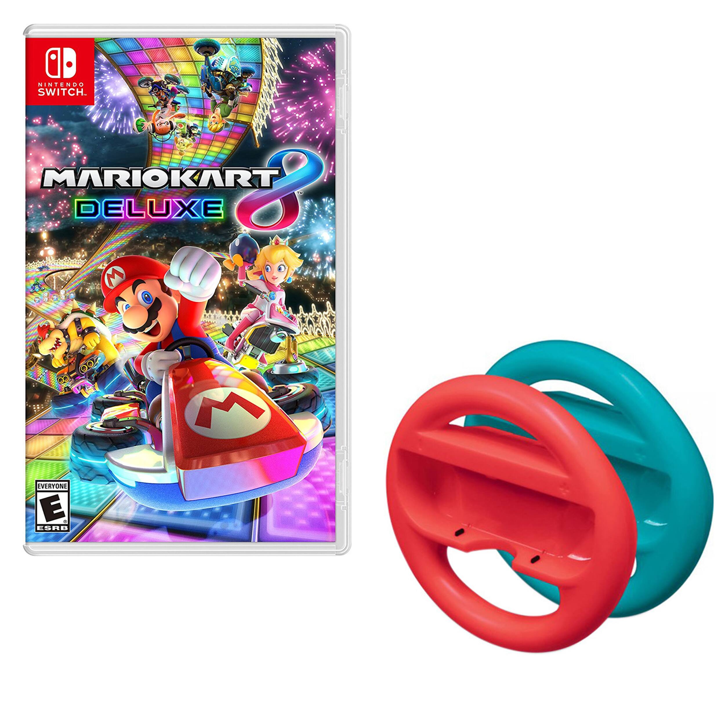 Switch Mario Kart 8 with Red and Blue Steering Wheels Bundle - Nintendo Switch