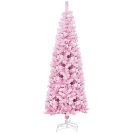 Homcom - Unlit Snow Flocked Artificial Pencil Christmas Tree, Slim Pine Shape, Realistic Branches - Pink