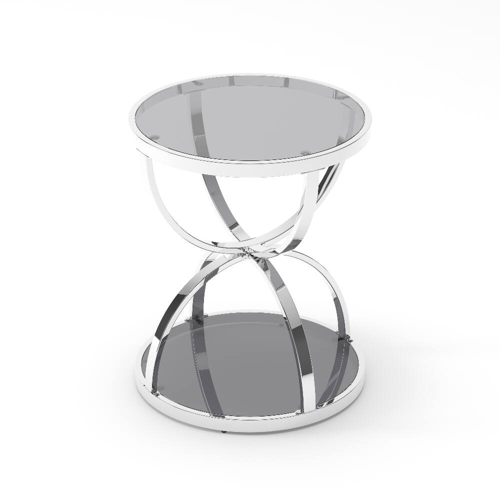 Alt View 3. Loheer - Loheer 19.69" Modern Glass Side Table, 2 Tier Silver Round Coffee Table, Chrome Finish Nightstand for Living Room - Silver.