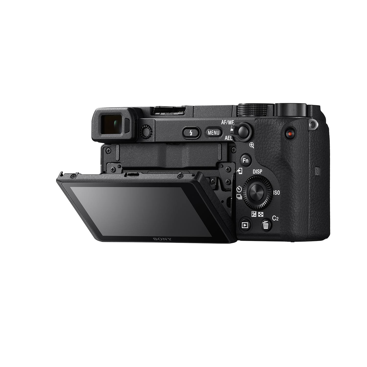 The image features a black camera with a viewfinder and a lens. The camera has a menu button and a shutter button, as well as a display screen. The camera is designed for both auto and manual focus, allowing for greater control over the focus of the image. Additionally, the camera has an ISO setting, which can be adjusted to control the sensitivity of the camera's sensor to light. The camera is made by Sony, and it is a model III C2 Bony.