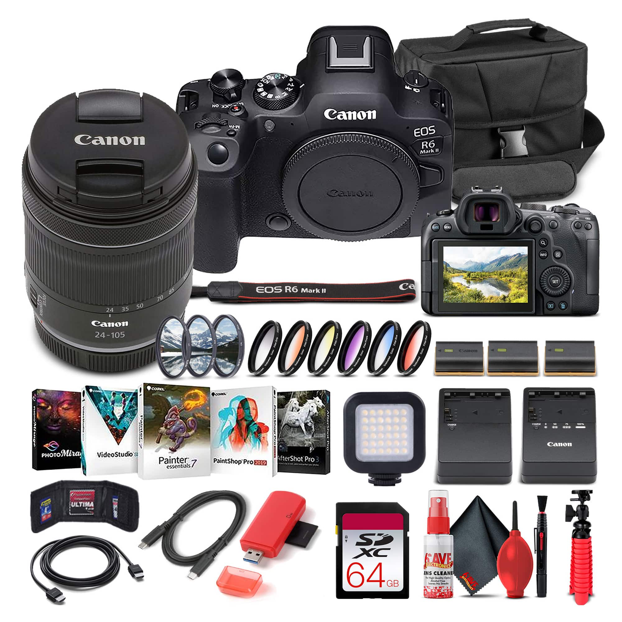 Canon EOS R6 Mark II  
Canon 24-105  
Canon ULTIMA SP XC 64 GB  
Canon - PHOTOMiT VideoStudio Painter PaintShop AfterShot Pro 7 Pro U1S essentials  
Canon - STILTT  
Canon - KAVE, TRONI aIs ELEANS