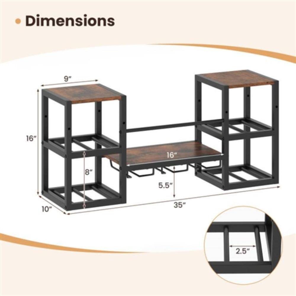 Dimensions:  
- Height: 35"  
- Width: 16"  
- Depth: 10"  
- Shelf Height: 8"  
- Shelf Depth: 5.5"  
- Leg Width: 9"  
- Leg Thickness: 2.5"