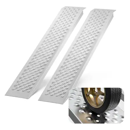 Front. VEVOR - Portable Loading Ramps, 2 Pcs 47.2 x 8.5 in, Durable Aluminum Shed Ramp Set with Anti-Slip Holes, Compact Design - Silver.