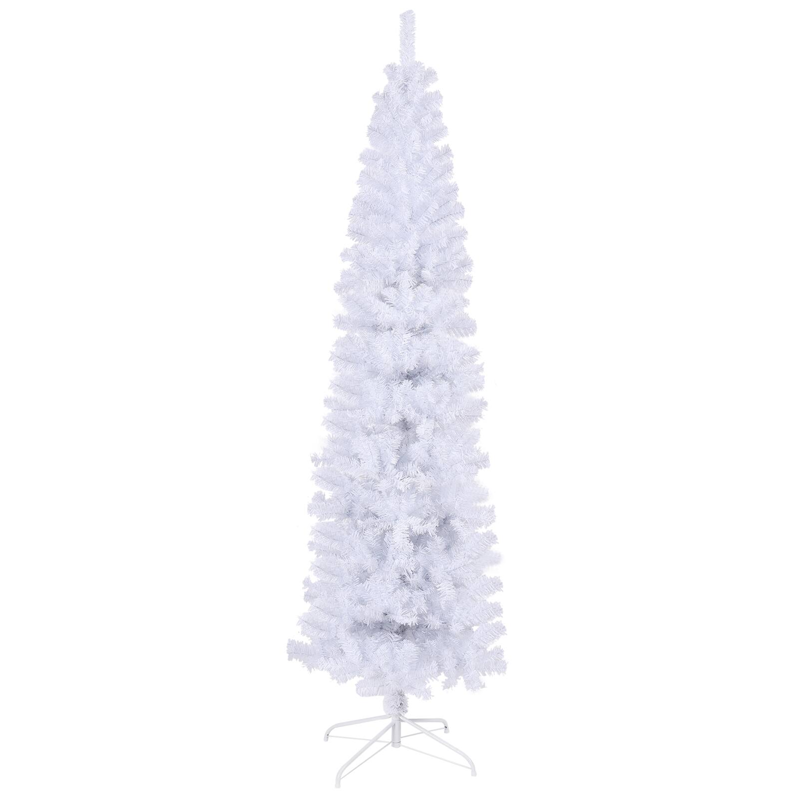 Back. APRILSOUL - 8FT White Slim Artificial Christmas Tree Includes Foldable Metal Stand​ - White.