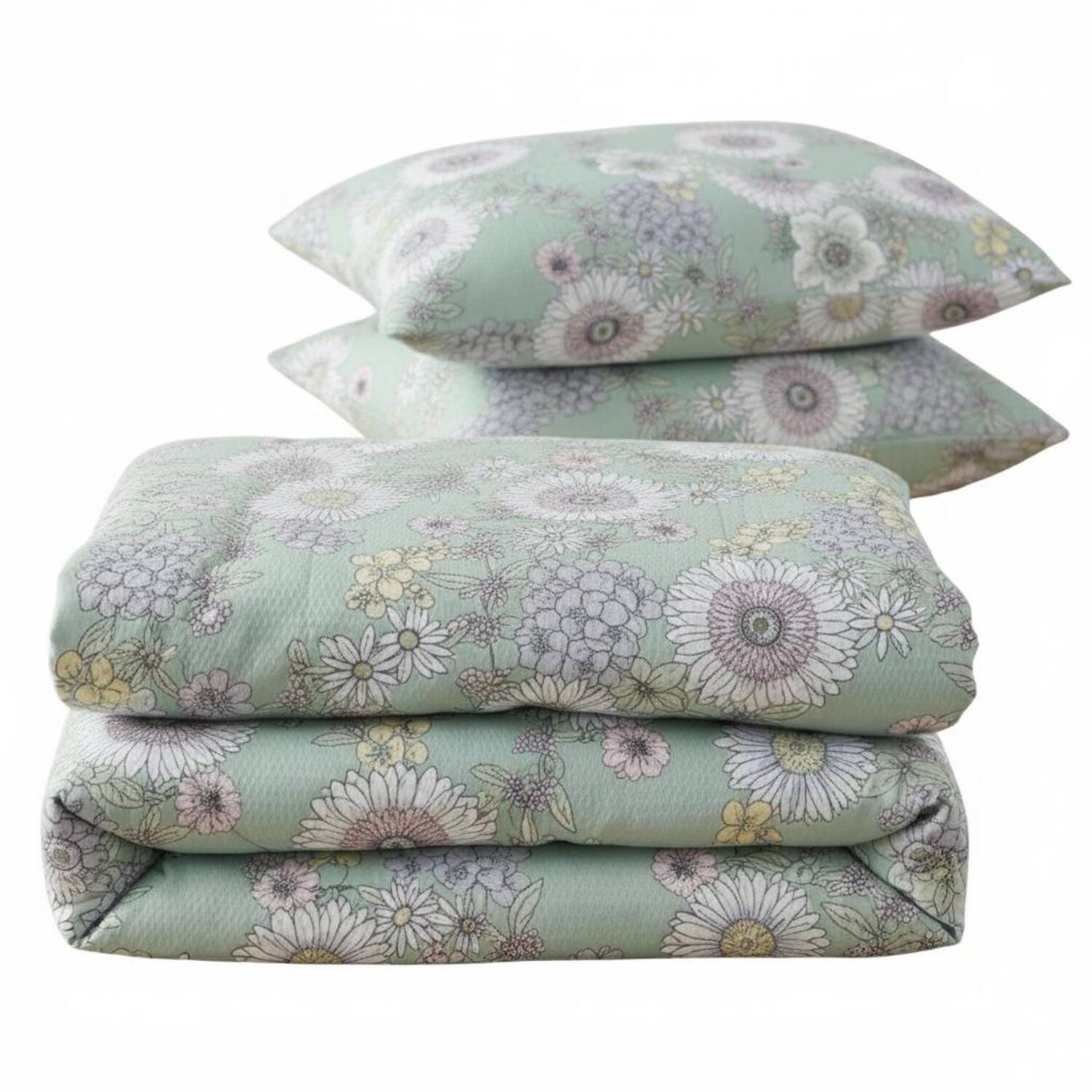 Front. Shavel Home Products - Shavel 100% Polyester Luxury Seersucker Wildflowers Comforter Set King Green - Green.