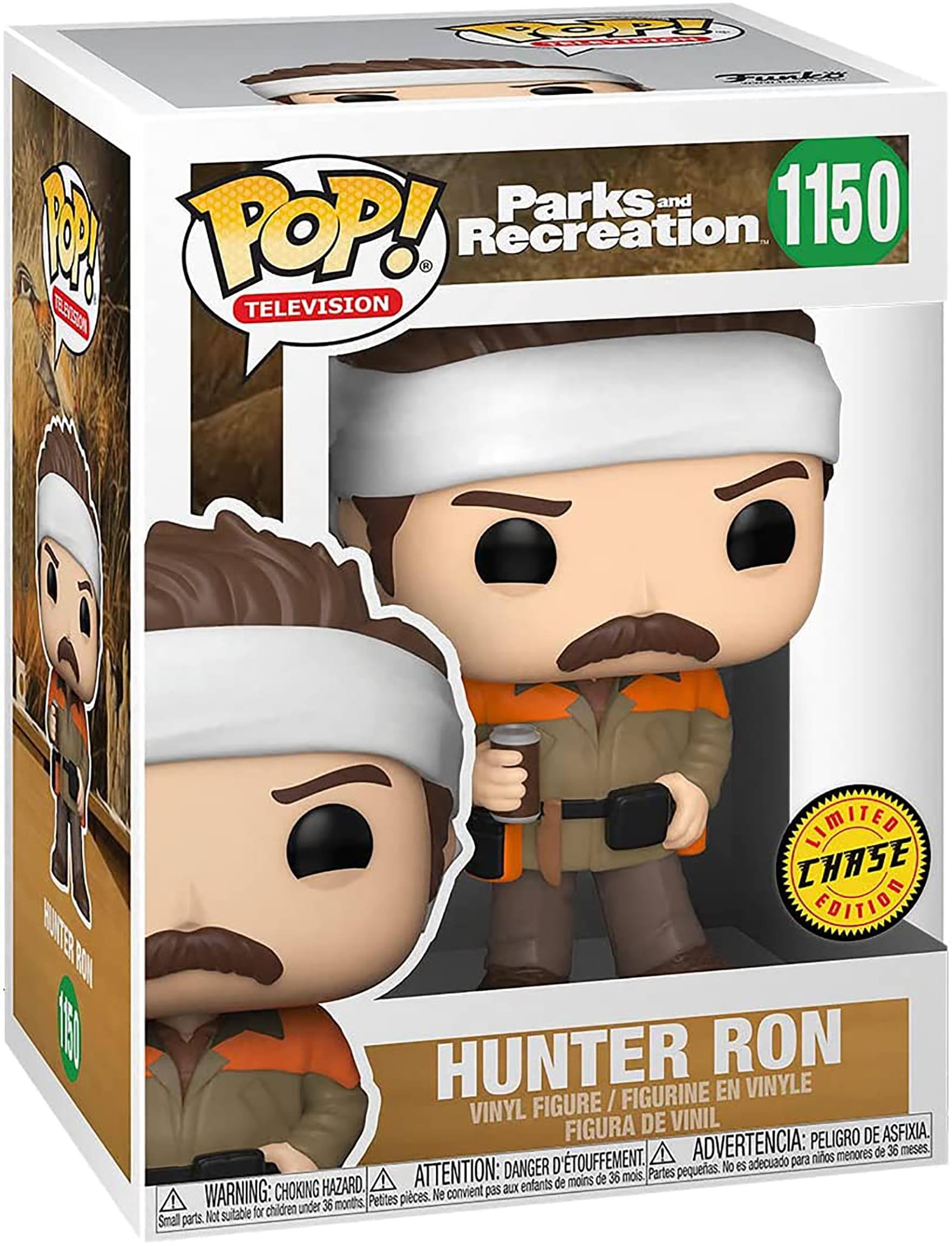 Sure, here is the corrected and grouped text from the image:

---

**POP! TELEVISION**

**Parks and Recreation**

**1150**

**HUNTER RON**

**VINYL FIGURE / FIGURINE EN VINYLE / FIGURA DE VINIL**

**LIMITED EDITION CHASE**

**WARNING: CHOKING HAZARD. Small parts. Not suitable for children under 36 months.**

**ATTENTION: DANGER D'ÉTOUFFEMENT. Petites pièces. Ne convient pas aux enfants de moins de 36 mois.**

**ADVERTENCIA: PELIGRO DE ASFIXIA. No es adecuado para niños menores de 36 meses.**

---

This text is from the packaging of a Funko Pop! vinyl figure from the "Parks and Recreation" series, featuring the character Hunter Ron.