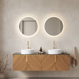 Boyel Living - 60 Bathroom Vanity with 2 White Round Ceramic Basins Black Sintered Stone Espresso - Black,Espresso,White