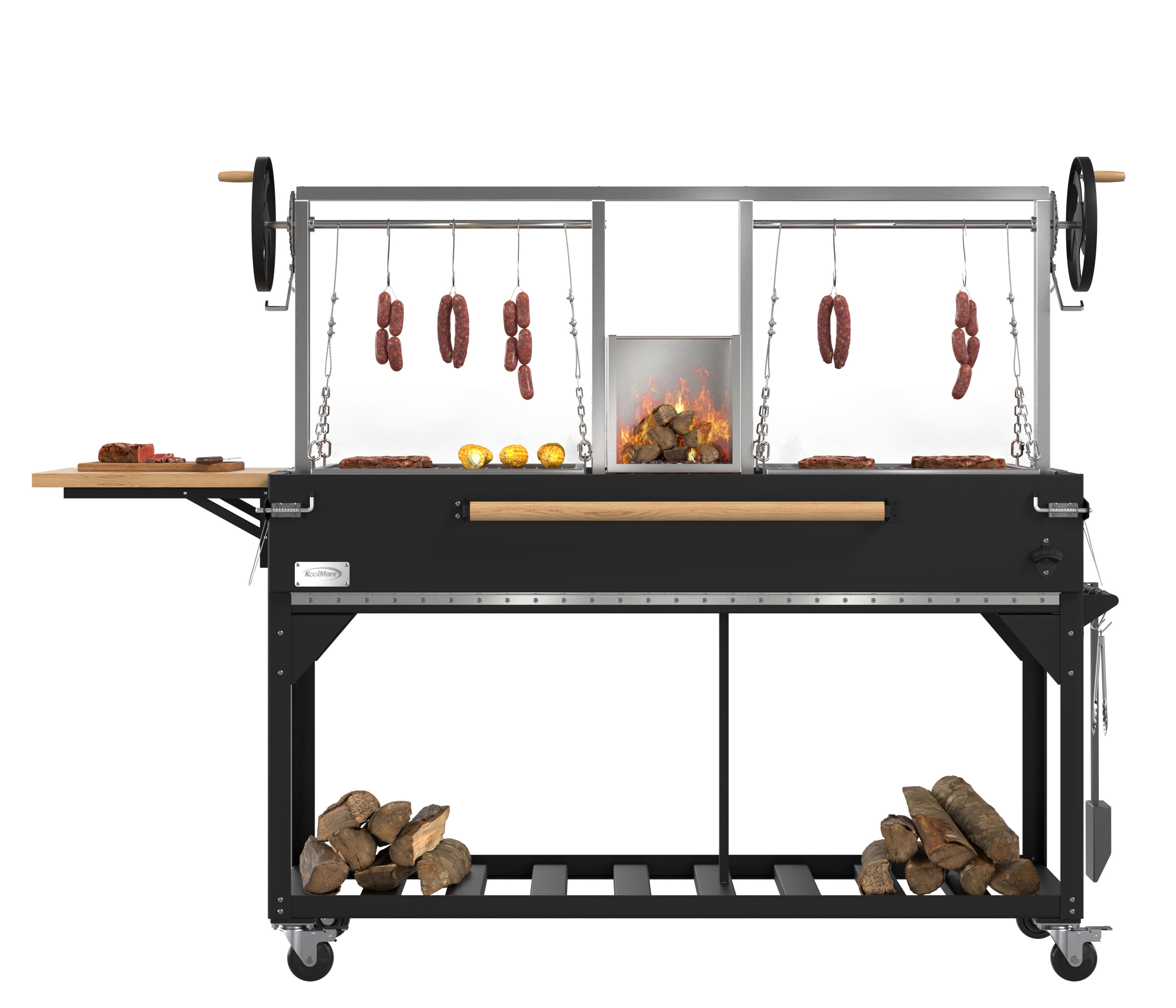 Koolmore - 92 in. Argentine Santa Maria Charcoal and Wood Grill, Adjustable Grate Outdoor BBQ, (KM-OG-AWD-92) - Black