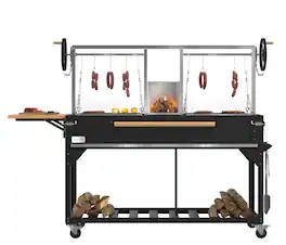 Koolmore - 92 in. Argentine Santa Maria Charcoal and Wood Grill, Adjustable Outdoor BBQ, (KM-OG-AWD-92) - Black