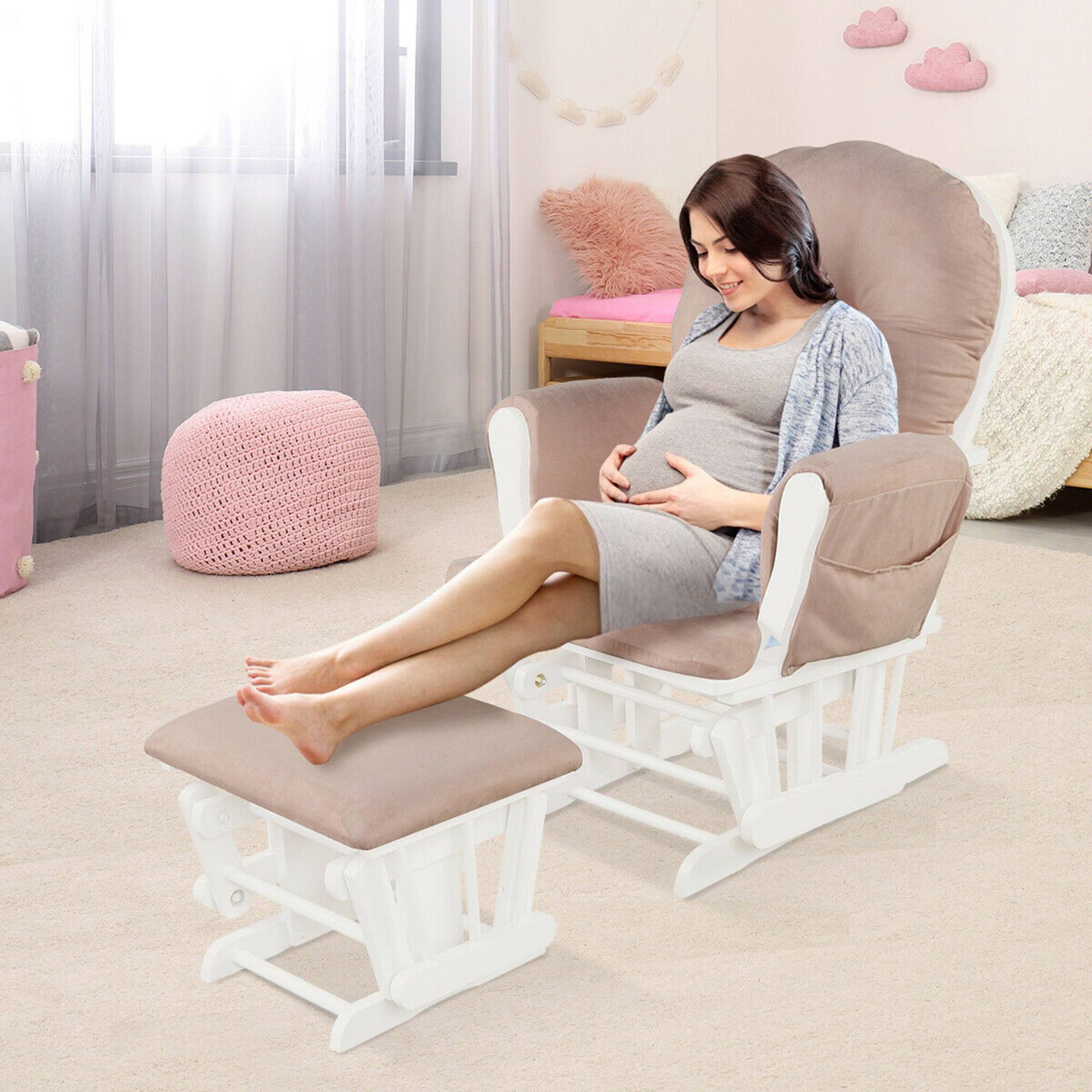Alt View 4. Gymax - Gymax Baby Nursery Relax Rocker Rocking Chair Glider & Ottoman Set w/ Cushion Pink - Pink.