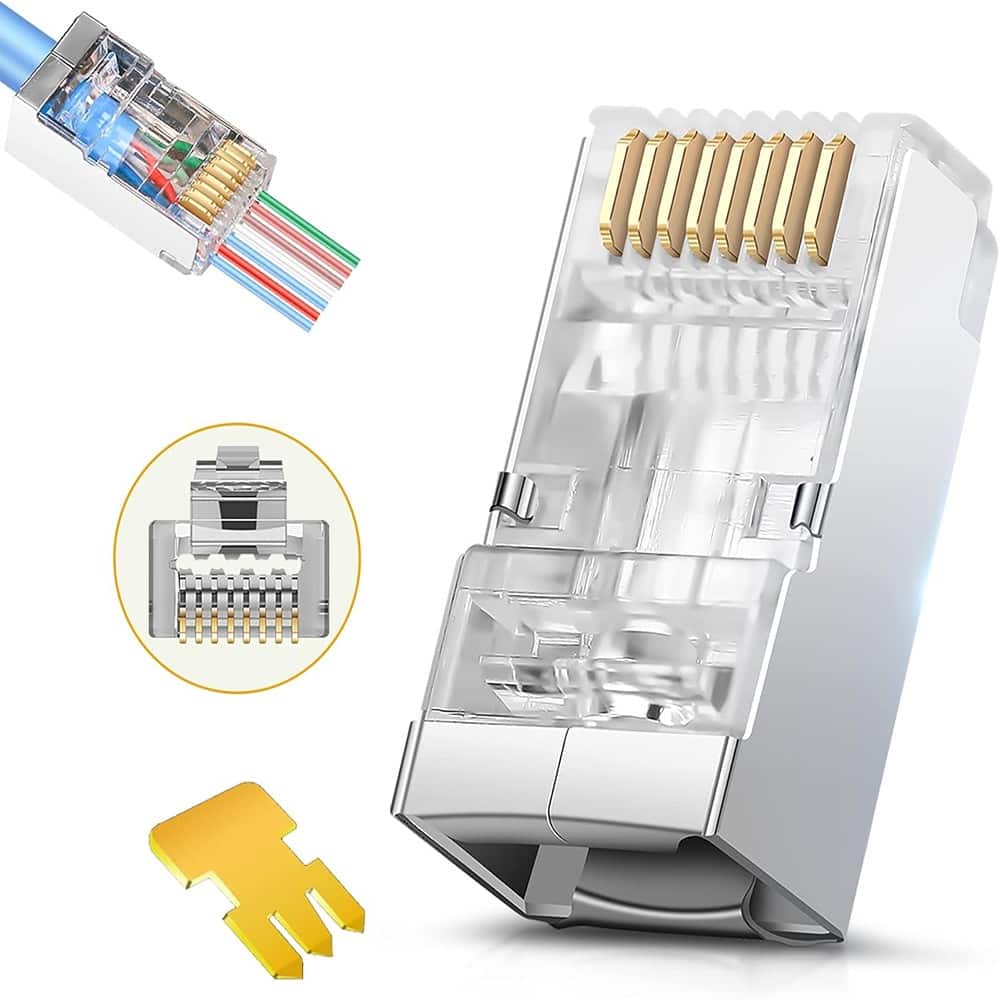 ACJPR - Shielded RJ45 Cat6/Cat6A Connectors 50-Pack – Gold-Plated, Pass-Through
