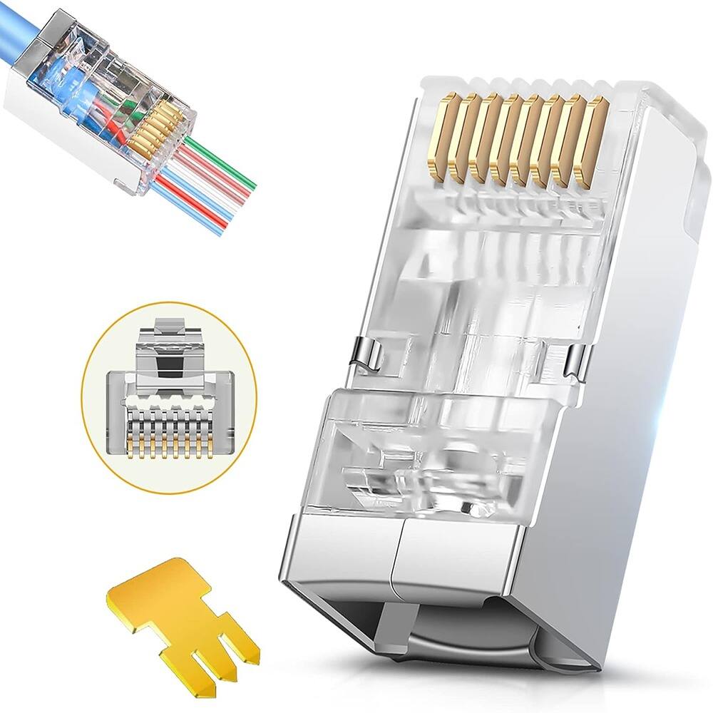 Front. ACJPR - Shielded RJ45 Cat6/Cat6A Connectors 50-Pack – Gold-Plated, Pass-Through.