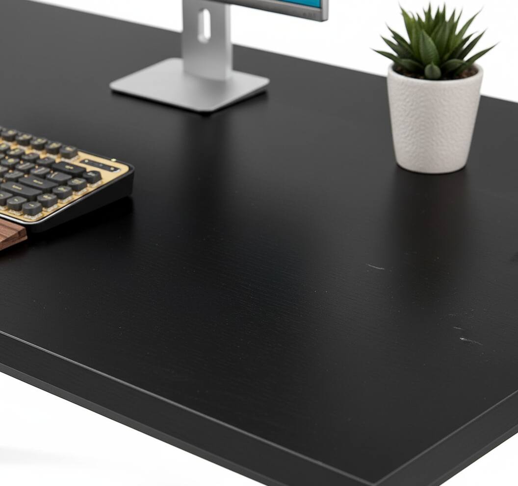 Left. AOITUN - 31 Inch Black Computer Desk, Minimalist Writing Table with Metal X-Frame, Home Office Study Desk for Students - Black.
