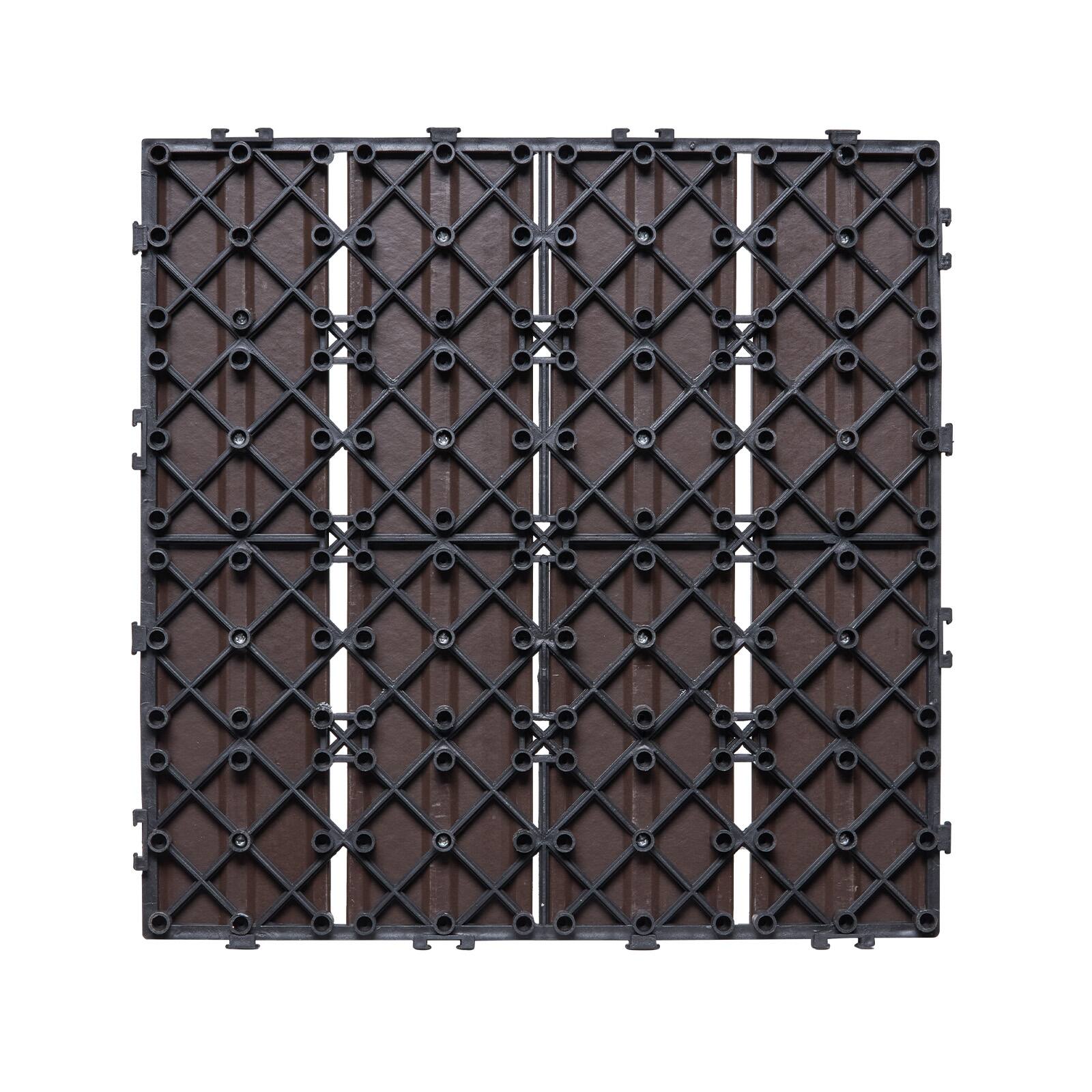 Alt View 5. VEVOR - Interlocking Deck Tiles Plastic Wood, 10 Pack,12"x12" 10 sq. ft Waterproof Outdoor Flooring All Weather Use, Patio Floor - Dark Brown.