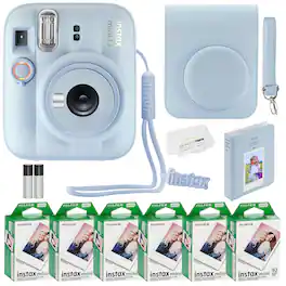 Bundle - Fujifilm - Instax Mini 13 Instant Camera, 60 Photo Prints, Photo Album, Camera Case & Quality Photo Microfiber Cloth - Frost Blue