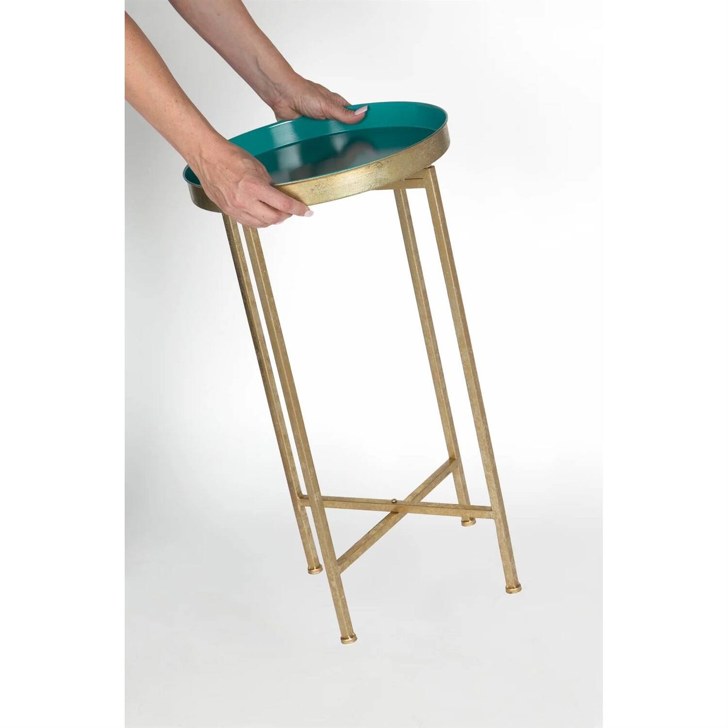 Back. Hivvago - Hivvago Metal Round End Table Nightstand with Removable Tray Top - Gold.