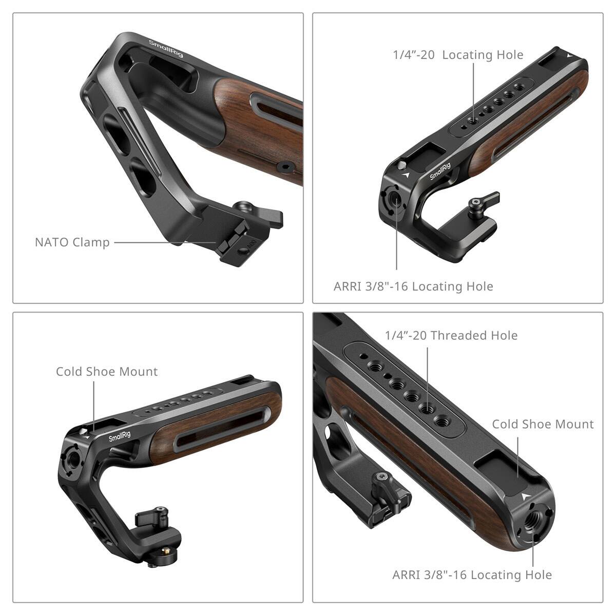 Vue Smorua 1/4"-20 Locating Hole Smolg NATO Clamp ARRI 3/8"-16 16 Locating Hole 1/4"-20 Threaded Hole Cold Shoe Mount SmalRg Cold Shoe Mount ARRI 3/8"-16