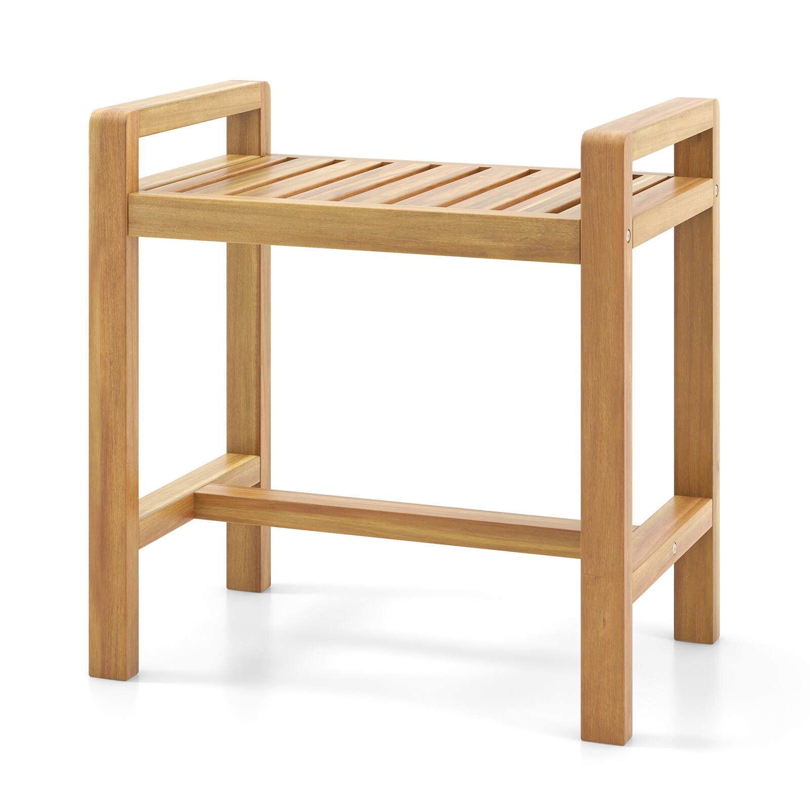 Alt View 9. Gymax - Gymax Teak Wood Shower Bench Solid Wood Stool for Inside Shower Shaving Legs Natural - Natural.