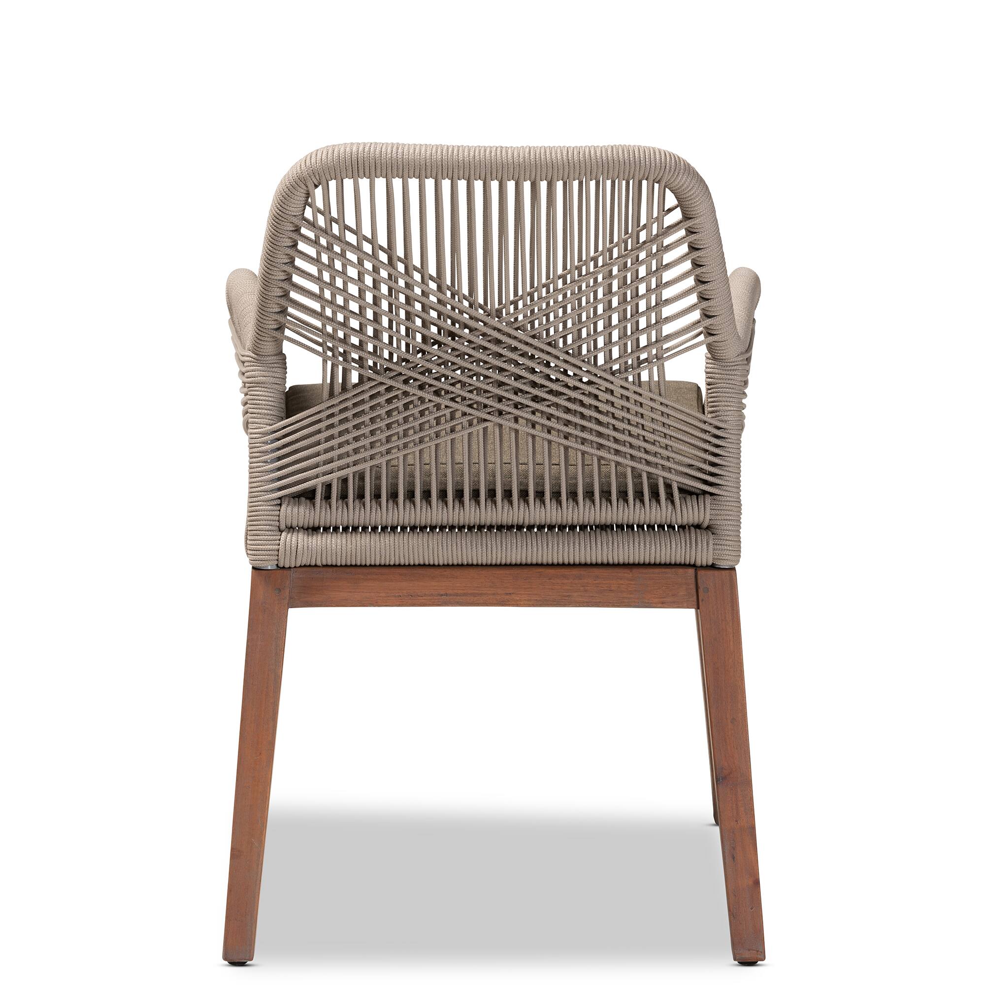Back. bali & pari - Jennifer Mid-Century Transitional Woven Rope Mahogany Dining Arm Chair - Grey/Walnut Brown.