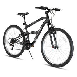 HILAND - 26 Inch Full Suspension Mountain Bike for Men Women, 18-Speed Dual V-Brake MTB Bicycle - Black