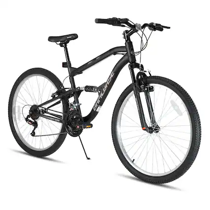 Front. HILAND - HILAND 26 Inch Full Suspension Mountain Bike for Men Women, 18-Speed Dual V-Brake MTB Bicycle, Black - Black.