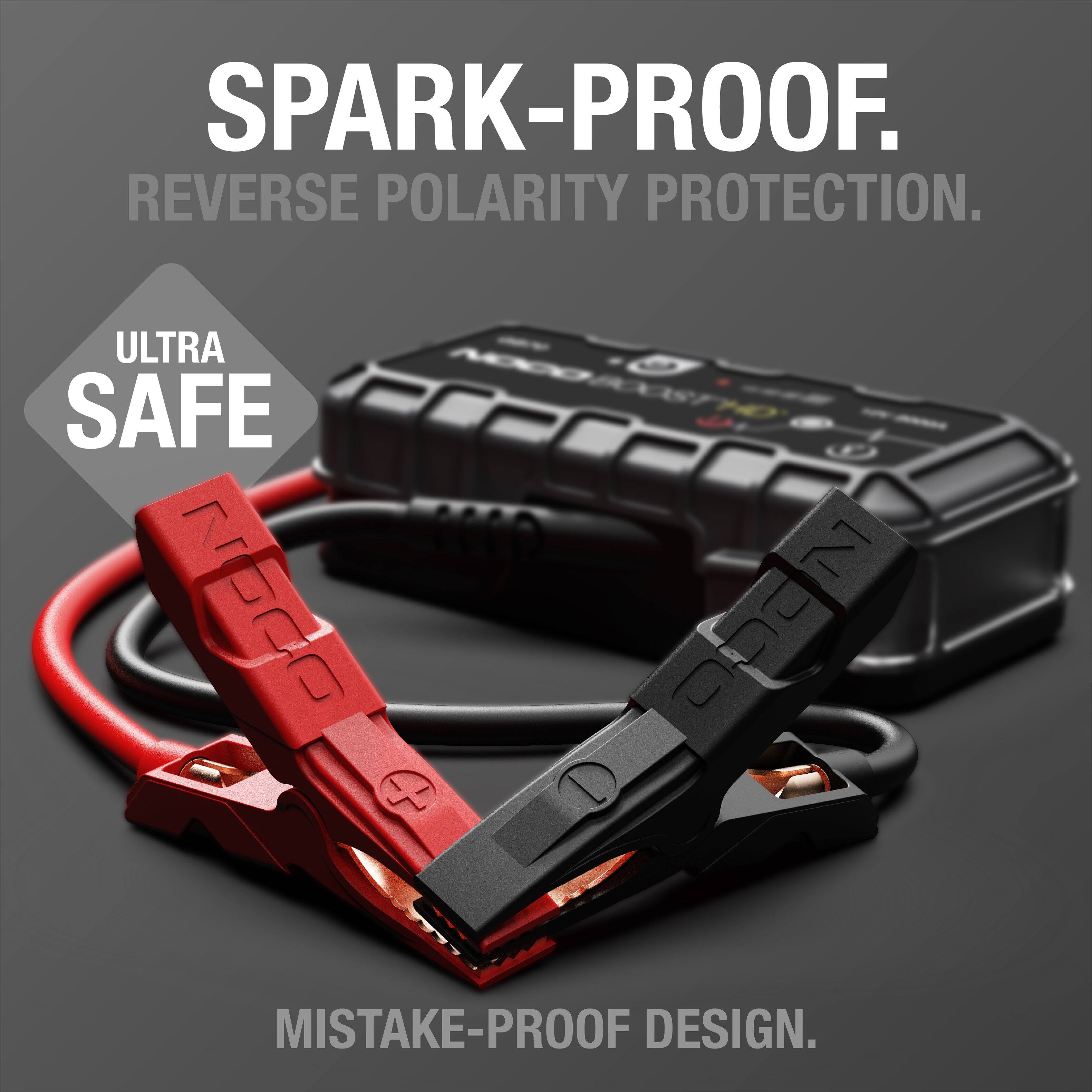 SPARK-PROOF.  
REVERSE POLARITY PROTECTION.  

ULTRA SAFE  

MISTAKE-PROOF DESIGN.