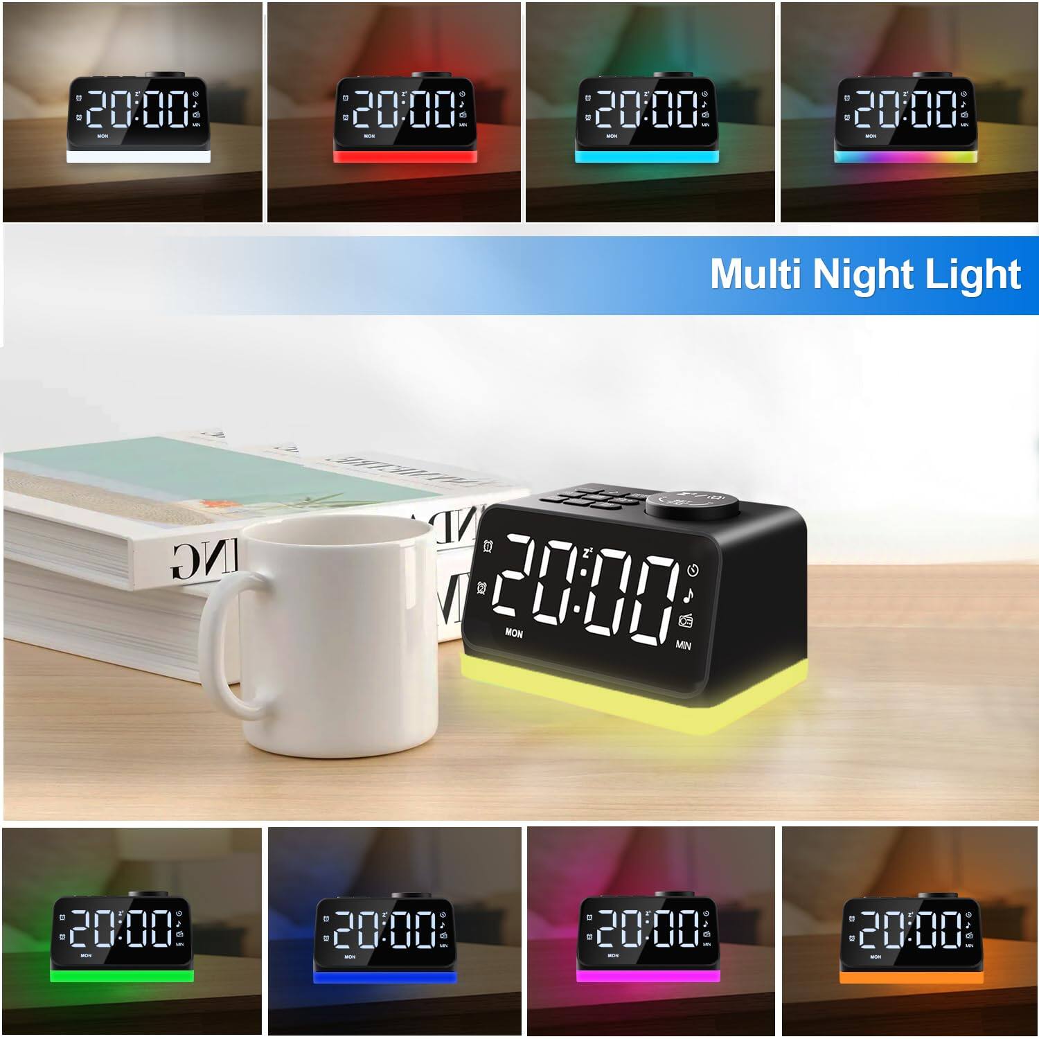 Dazzed Corner Digital Alarm Clock with FM Radio,Night Light with 2