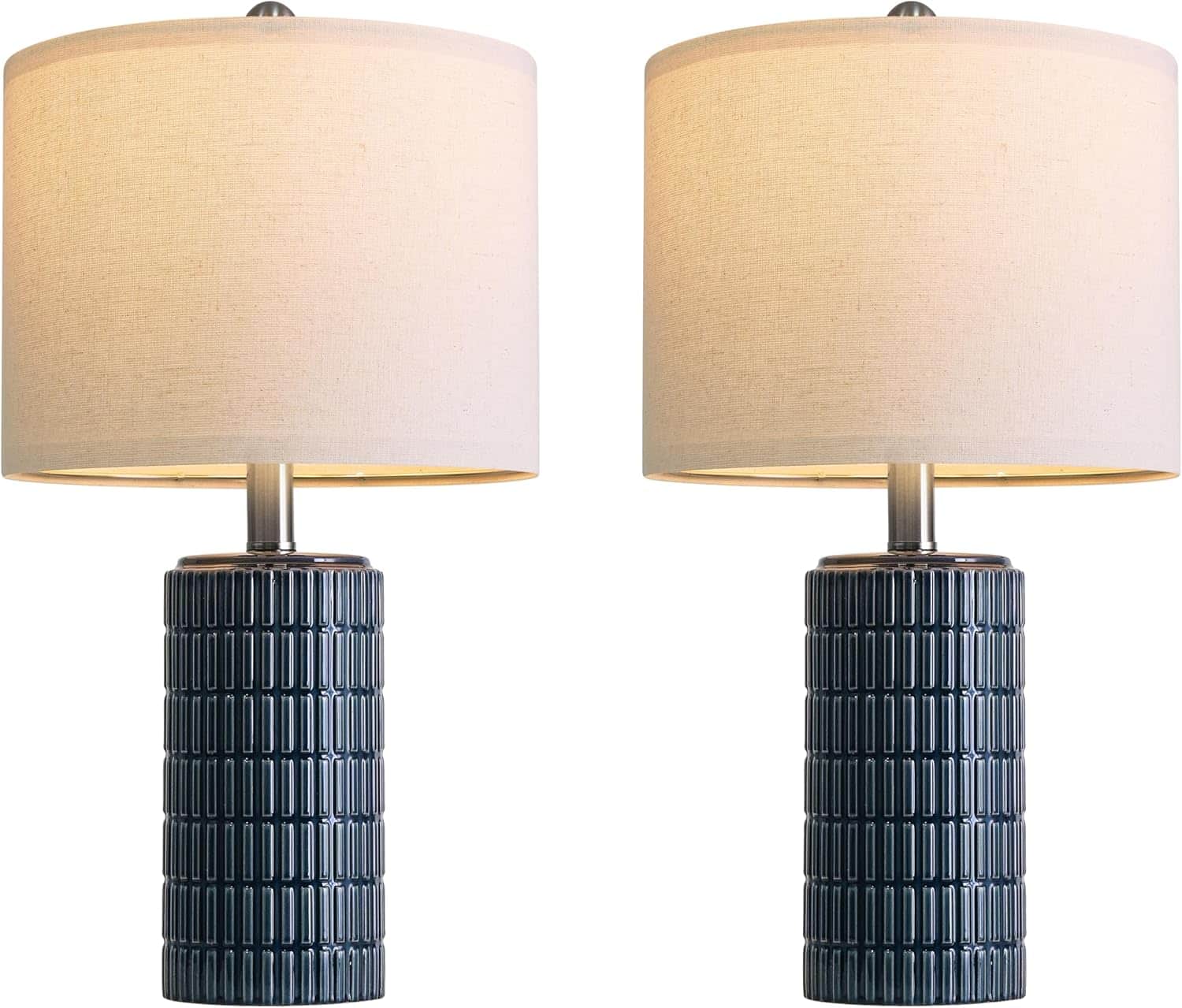 FINEAK - Modern Ceramic Table Lamps Set of 2 for Stylish Home Decor - Dark Blue
