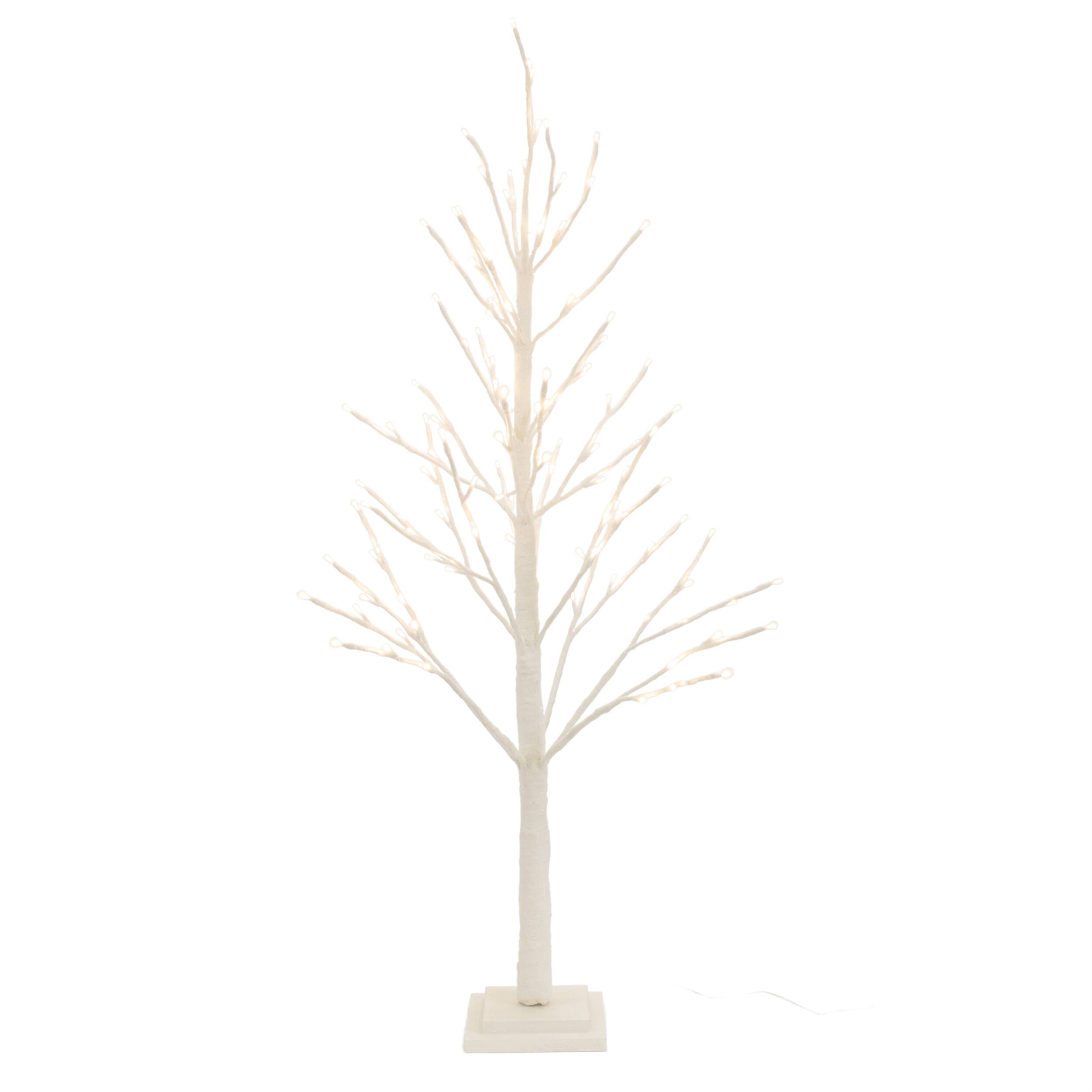 BreeBe - LED Glittered Twig Tree 48"H - White