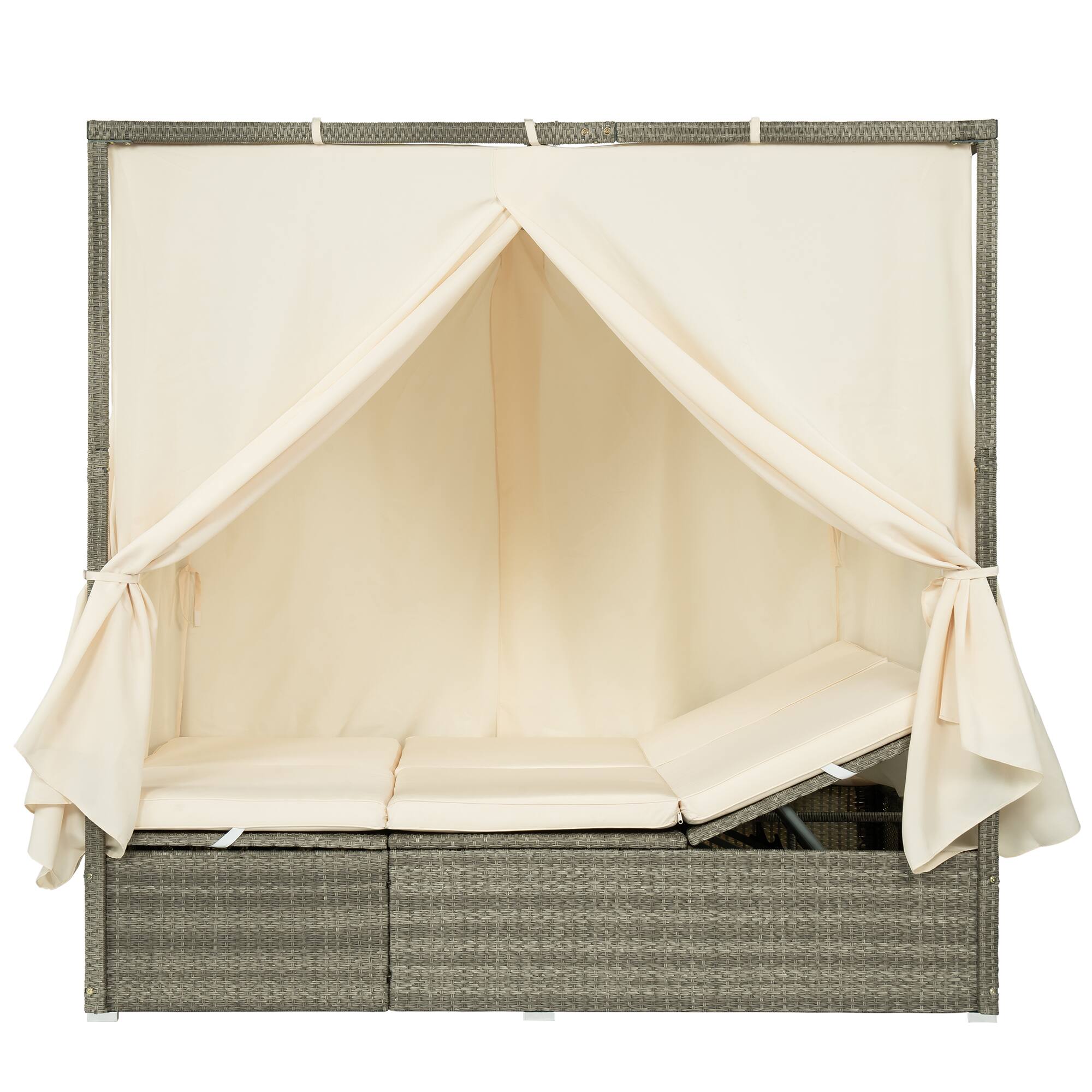 Alt View 1. Mondawe - Outdoor Adjustable Sun Lounger with Canopy, Recline and Removable Cushion - Beige.