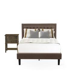 East West Furniture - KD18F-1VL07 2 Pc Wooden Bedroom Set - Modern Bed Frame Headboard with 1 Nightstand - Black Finish Legs - Brown