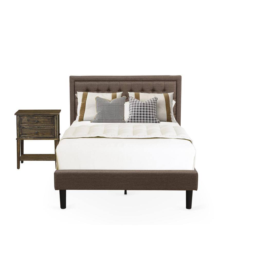 East West Furniture - KD18F-1VL07 2 Pc Wooden Bedroom Set - Modern Bed Frame Headboard with 1 Nightstand - Black Finish Legs - Brown