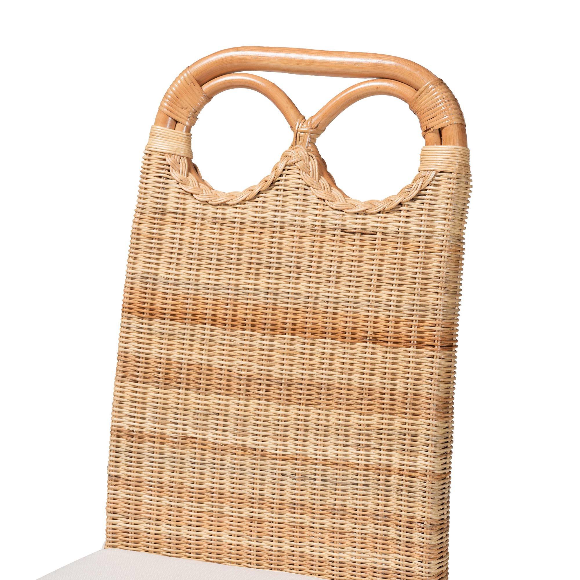 Alt View 1. bali & pari - bali & pari Dyna Natural Rattan Dining Chair - Handwoven Wicker Side Chair with Removable Cushion and Loop Backrest - Natural.