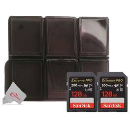 2x SanDisk Extreme 128GB SDXC UHS-I V30 200MB/s Class 10 Memory Card and Holder