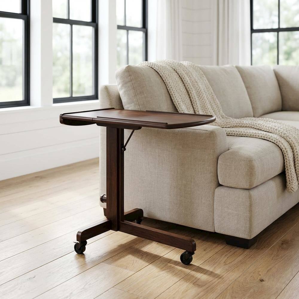 Alt View 4. BisonOffice - Antique Walnut Adjustable Laptop Cart with Solid Wood Finish for Mobility - Walnut.